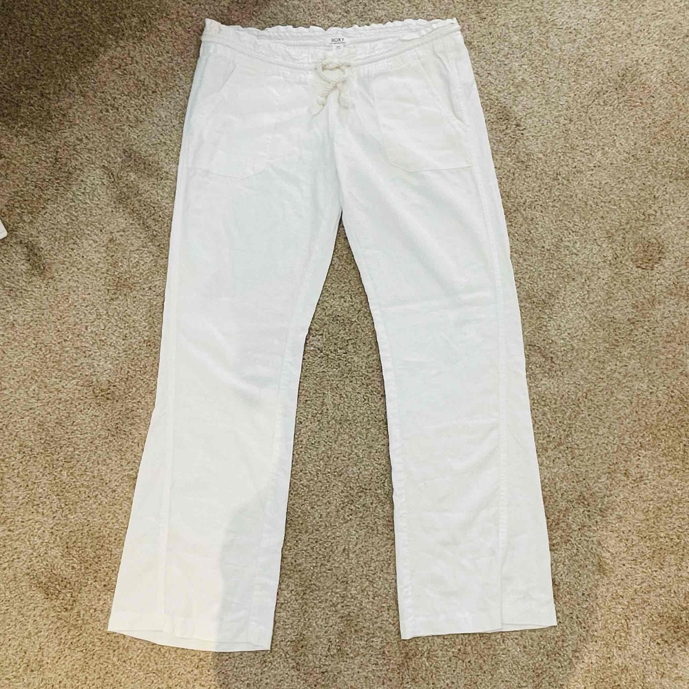 Roxy White Drawstring Linen Pants